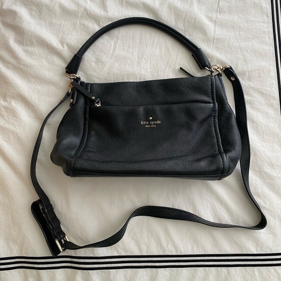 Kate Spade- Black Leather two Strap Hobo Style Satchel with Shoulder Strap - Picture 2 of 8